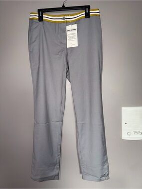 Wildfang Gray Pants with Mustard and White Waistband